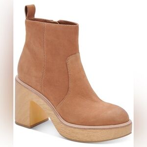 New Dolce Vita Womens Cecile Brown Nubuck Block Heel Chelsea Boots Size 8.5